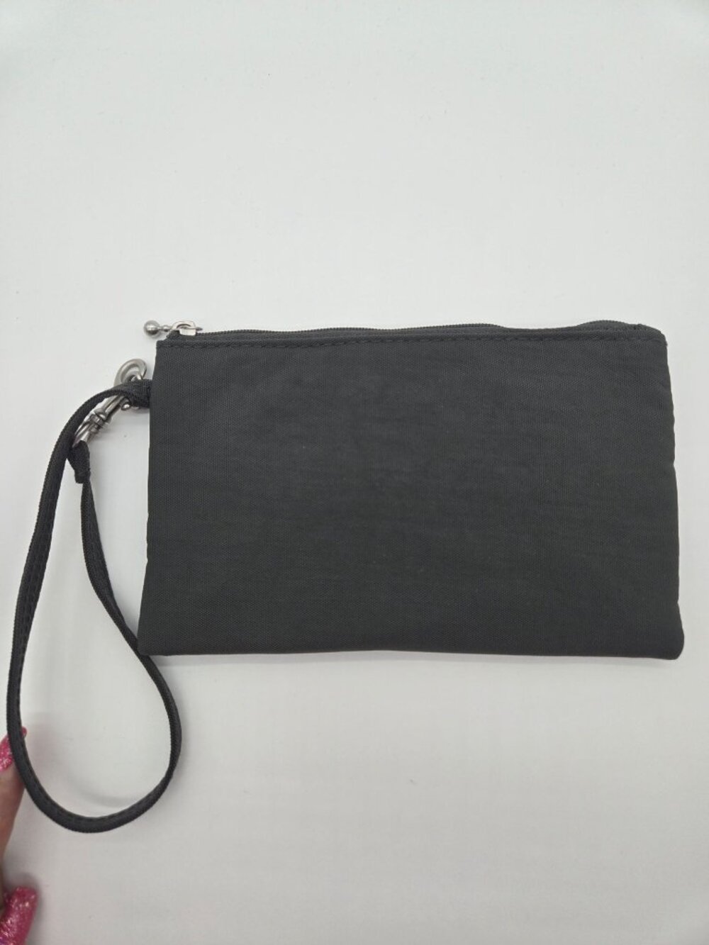 Gray Nylon RFID Wristlet Clutch Pouch Pink Interior EUC